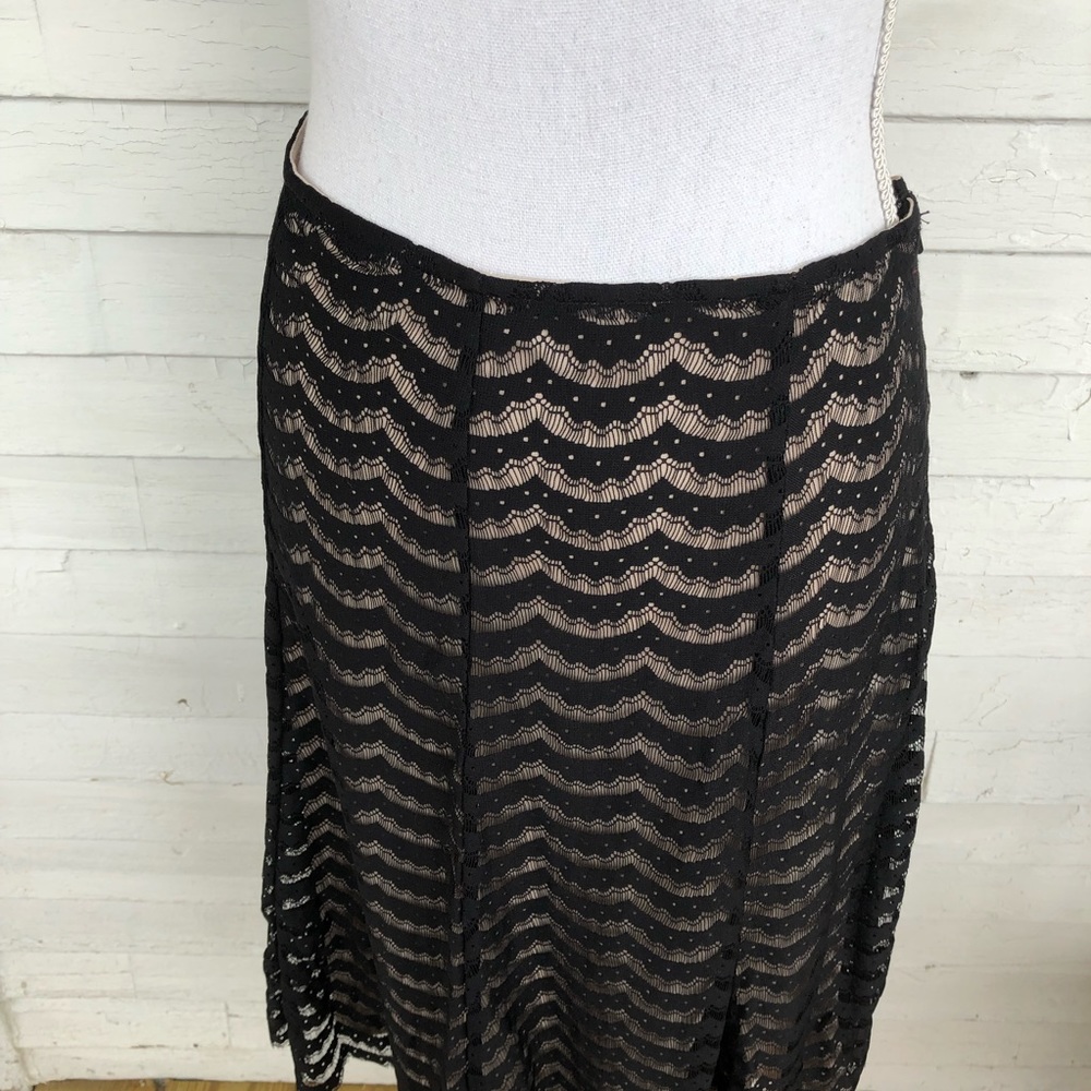 Nude Beige with Black Scalloped Lace Midi Skirt - Picture 3 of 5